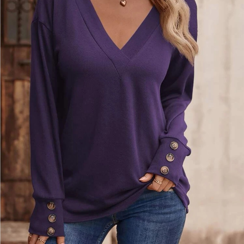 V-Neck Drop Shoulder Button Detail Tee